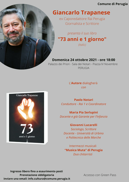 73 anni e 1 giorno, presentazione del nuovo romanzo di Giancarlo Trapanese - Sala dei Notari Perugia